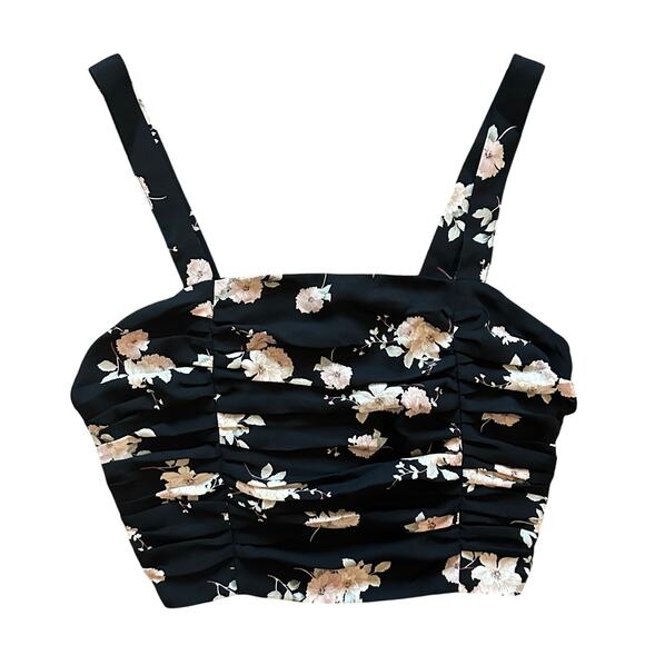 NWT EXPRESS Floral Ruched Crop Top Size S Glam Modern Feminine Romantic Chic - Picture 1 of 7